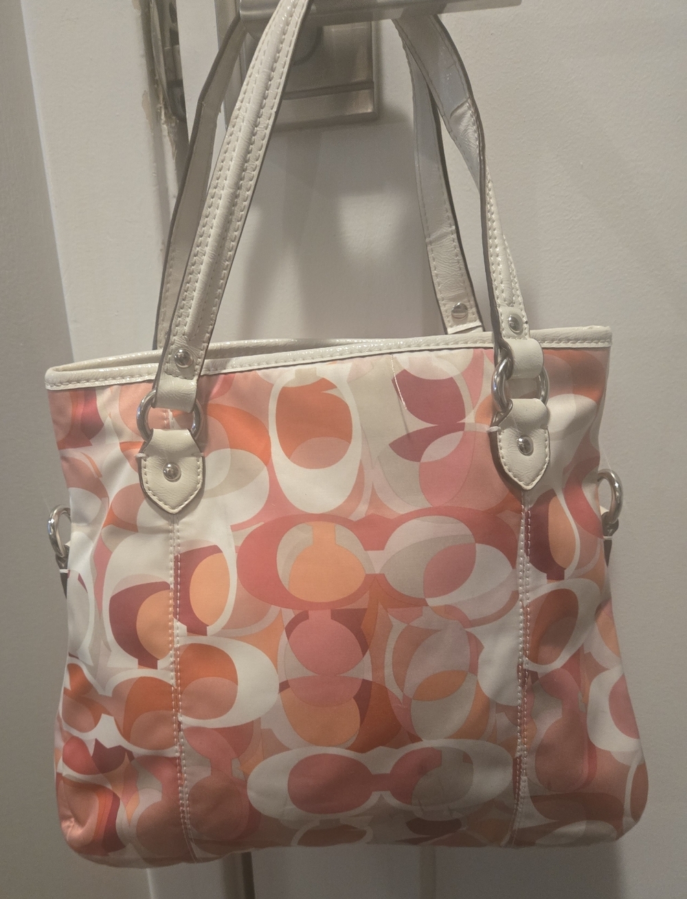 Coach Emma Kaleidoscope Signature Tote Pink Orange Multi Canvas Bag PreOwned - Picture 3 of 8